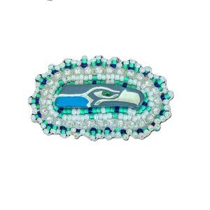 Beaded Pin Seattle Seahawks Seed Bead Handmade Native Tribal Brooch Football